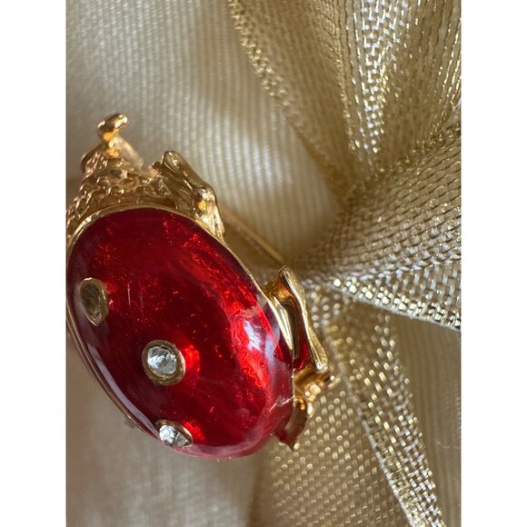 Vintage New View Gold-Tone & Red Enamel Ladybug Brooch With Rhinestone Accents - Picture 7 of 12